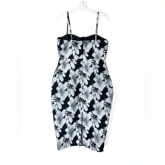 Le Chateau Women Floral Dress Jacquard Black Small Midi Spaghetti Strap Bodycon - Picture 2 of 11